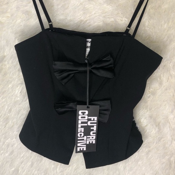 Future Collective Black Bow Crop Top XXS NWT - Picture 4 of 15